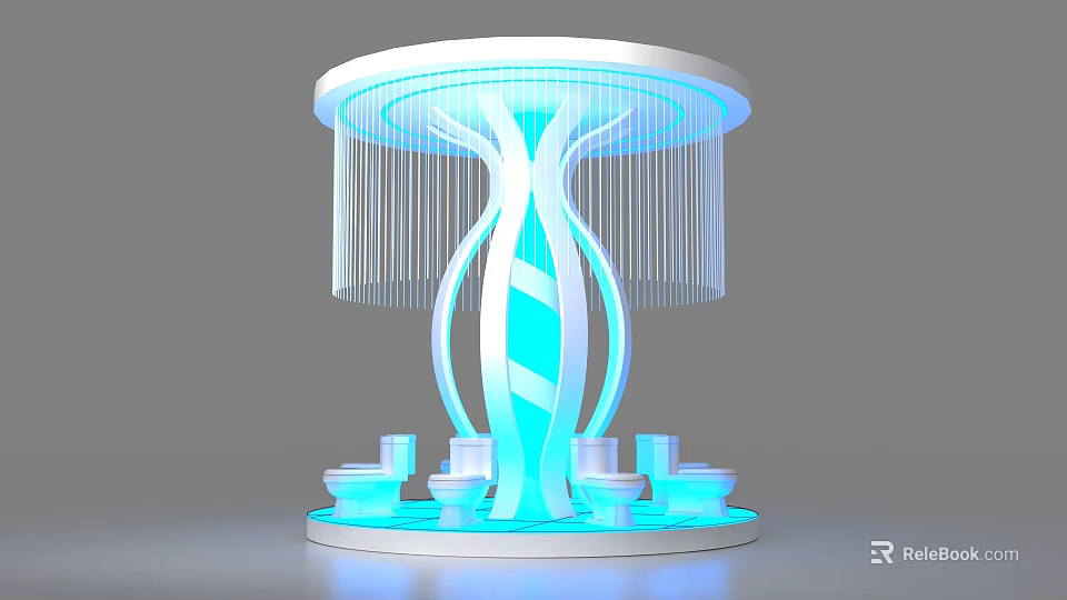 Modern Commercial Display Equipment With Circular Top Streamlined Design And Blue Lighting Base Platforms 3d model 