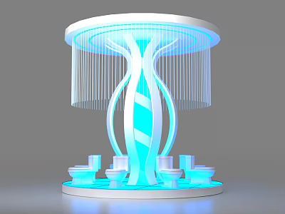 Modern Commercial Display Equipment With Circular Top Streamlined Design And Blue Lighting Base Platforms 3d model