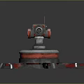 Mechanical Turret Weapon With Red And Silver Metal Barrel Base Design 3d model