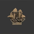 Modern Terrain Model With Stone Steps Square Tiles And Natural Rock Features 3d model