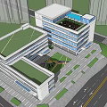 Modern Office Building Complex With Green Roofs Parking Area And Landscaping 3d model