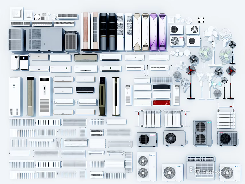 Diverse Selection of Air Conditioners and Fans for Home and Office Cooling Needs 3d model 
