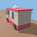 Pink And White Commercial Food Truck With Yellow White Striped Awning And Roof Horn