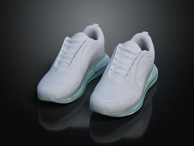 White Modern Sports Shoes with Light Green Sole and Air Cushion Design for Daily Wear 3d model