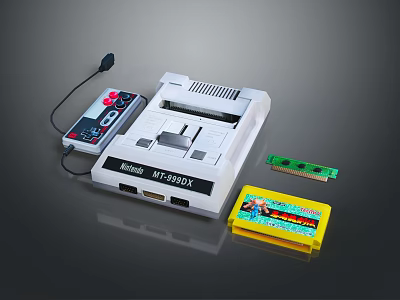 Retro Entertainment Game Console With Classic Controller And Yellow Game Cartridge 3d model