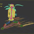 Carrot Themed Robot Character With Green Leaf Plant On Soil Surface 3d model