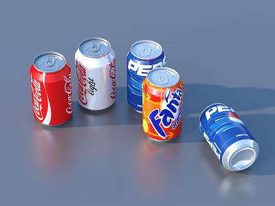 Colorful Branded Canned Drinks As Household Items Including Coca Cola Pepsi And Fanta 3d model