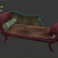 Classic Purple Chaise Lounge with Wooden Frame and Carved Details and Yellow Cylindrical Cushion