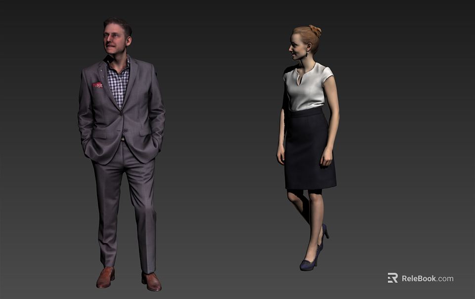 Two Professionals Man In Suit Woman In Blouse And Skirt 3d model 
