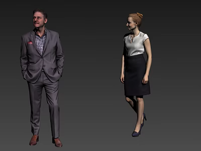 Two Professionals Man In Suit Woman In Blouse And Skirt 3d model