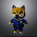 Cute Shiba Inu as Police Officer With Yellow Fur Blue Uniform And Badge