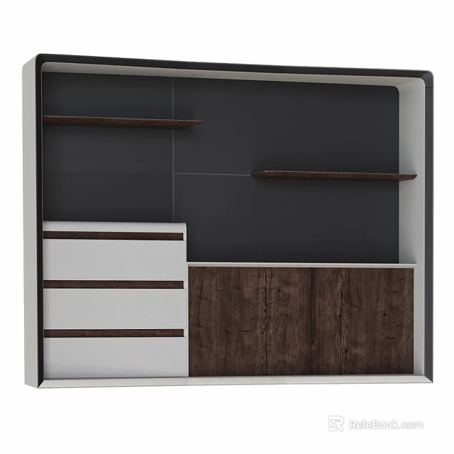 Modern Cabinet Interior Design With White Drawers Wooden Doors And Shelves 3d model 