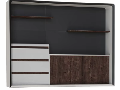 Modern Cabinet Interior Design With White Drawers Wooden Doors And Shelves 3d model