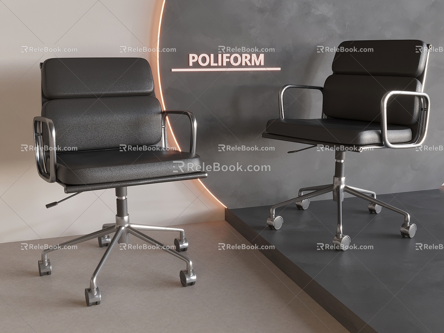 Lifting Swivel Office Chair Leather Armrest Boss Chair 3d model