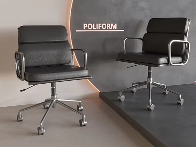 Poliform Modern Black Leather Office Chairs With Metal Frame And Wheels 3d model