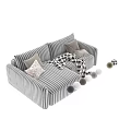 Double Sofa with Striped and Solid Color Options Pillows and Blanket for Living Room Interior