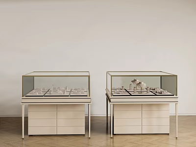 Sleek Light Colored Display Cabinets With Glass Cases And Drawers In Modern Interior 3d model