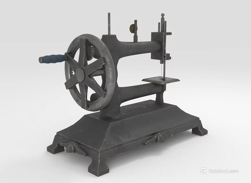 Vintage Industrial Metal Equipment With Large Wheel Cast Iron Base And Worktable 3d model 