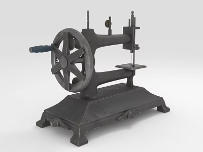 Vintage Industrial Metal Equipment With Large Wheel Cast Iron Base And Worktable 3d model