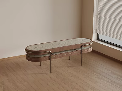Modern Simple Stool With Wooden Surface Metal Legs And Soft Seat In Room With Wooden Floor 3d model