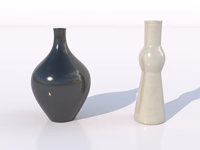 Stylish Black And White Ceramic Vessels Featuring Rounded And Tall Designs On White Surface 3d model