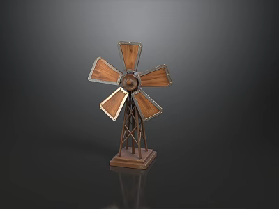 Rustic Farmhouse Sofa And Coffee Table Set With Vintage Wooden Windmill Decoration For Cozy Living Room 3d model