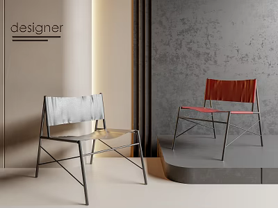 Designer Modern Dining Chairs With Metal Frame And Colored Upholstered Seats In Minimalist Display Setting 3d model