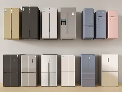 Various Colors Multiple Styles Refrigerators And Freezers Neatly Arranged In Two Rows For 3d model