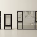 Modern Casement Windows Featuring Black Frames Transparent Glass And Various Sizes 3d model