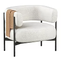 White Fluffy Single Sofa with Round Arms Black Metal Legs and Brown Blanket