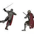 Game And Movie Character Two Armored Knights Fighting With Swords One Wearing Red Cape