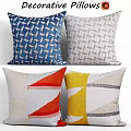 Decorative Throw Pillows With Geometric Patterns In Blue Gray Orange Yellow 3d model