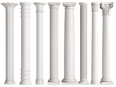 White Roman Columns Featuring Various Classical Designs and Architectural Styles 3d model