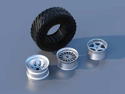 Black Textured Tire And Three Silver Alloy Wheel Rims With Spoke Design Living Supplies 3d model