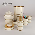 Elegant Daily Washing Essentials White Containers with Golden Trim Including Soap Dish Dispenser Toothbrush Holder