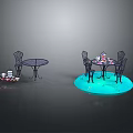 Elegant Round Table And Chairs Furniture Set With Cake And Blue Glow