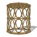 Natural Handcrafted Rattan Stool With Woven Top And Circular Openwork Design