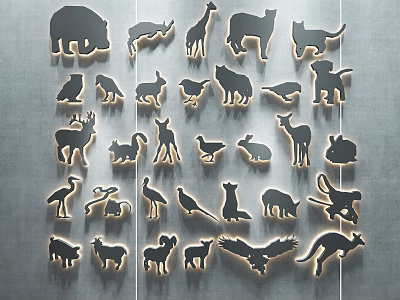 Animal Silhouette Wall Decor With Various Animal Shapes On Gray Background 3d model