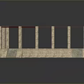 Scenic Historical Stone Structure with Stone Pillars Red Railings and Gray Floor