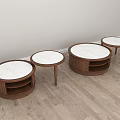 Nordic Black Walnut Round Simple Solid Wood Rock Board Coffee Table Combination for Living Room 3d model