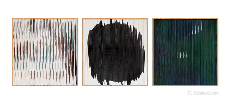 Abstract Paintings Three Framed Artworks With Bold Brushstrokes And Colorful Stripes 3d model 