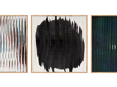 Abstract Paintings Three Framed Artworks With Bold Brushstrokes And Colorful Stripes 3d model