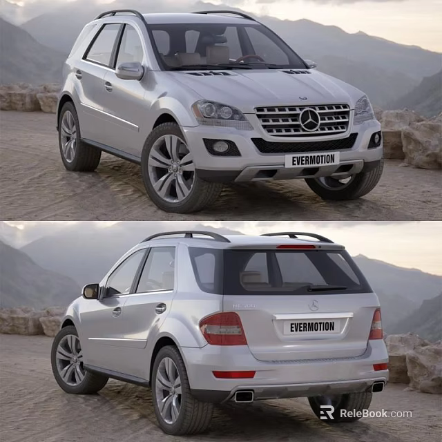 Silver Mercedes SUV Front And Rear Views With EXTREME Badge On Mountain Path 3d model 