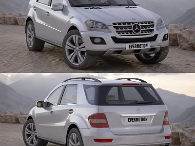 Silver Mercedes SUV Front And Rear Views With EXTREME Badge On Mountain Path 3d model