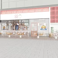 Traditional Mall Shop With Red Decor Signboard Displayed Pastries And Outdoor Seating