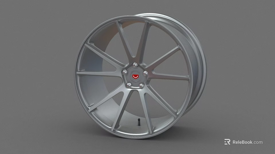 Silver Car Tire With Red Center Cap And Stylish Alloy Spokes Design 3d model 