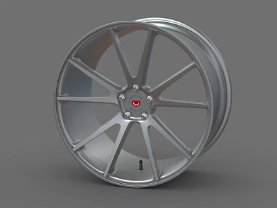 Silver Car Tire With Red Center Cap And Stylish Alloy Spokes Design 3d model