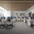 Modern Public Office Space With Open Workstations Wooden Ceiling And Glass Partitions 3d model