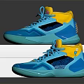 Blue And Yellow High Top Sneakers With Transparent Upper On White Box