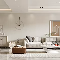 Modern Minimalist Living And Dining Room Interior With Sofa Coffee Table And Decorative Paintings